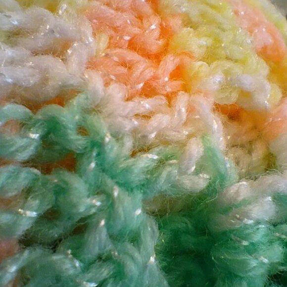 Handmade Crochet Pastel Orange Green Yellow White Striped Baby Lap Blanket 40x44 - Picture 2 of 4